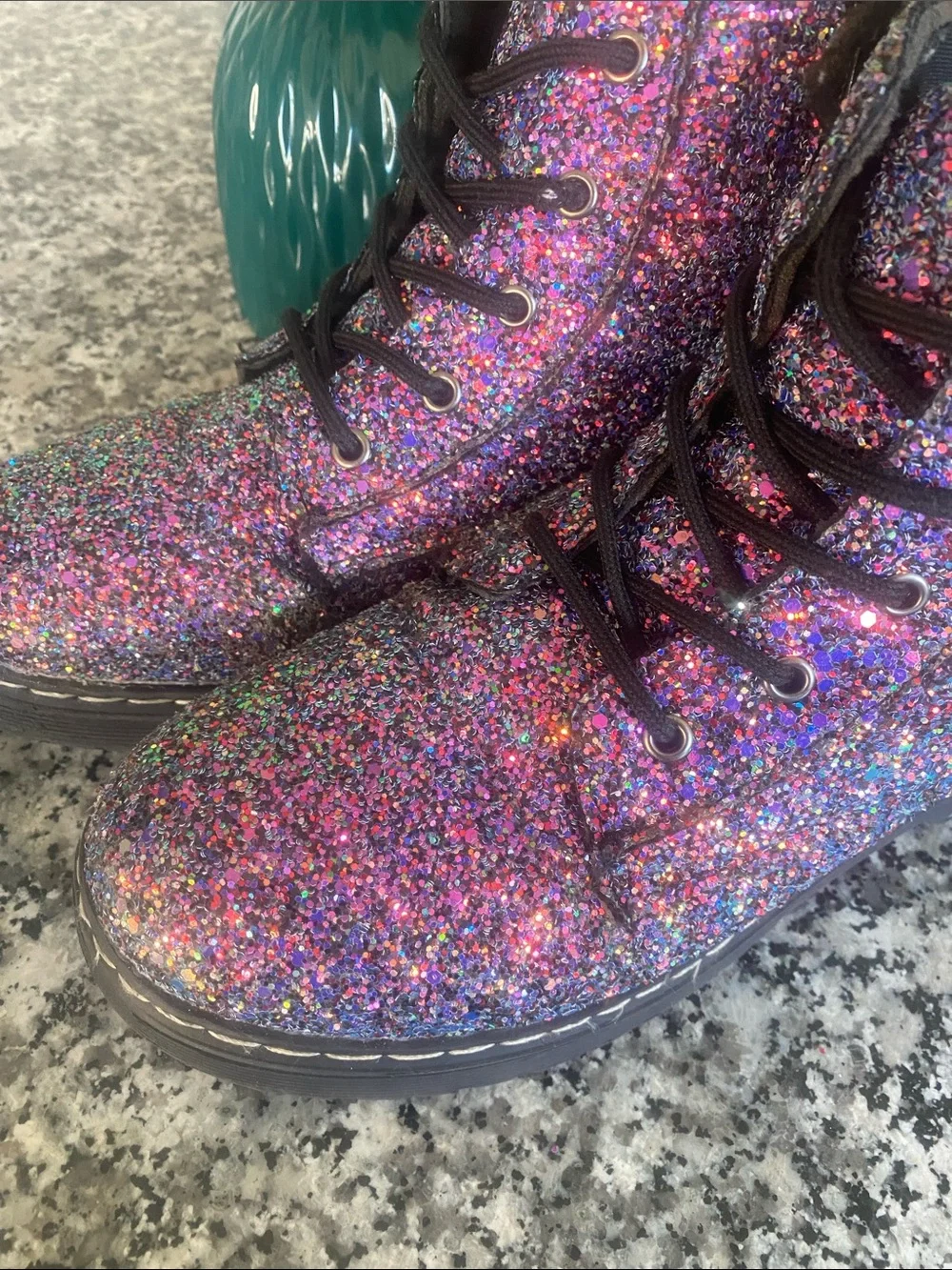 Fabkids iridescent Glitter Lace-Up side zipper Boots